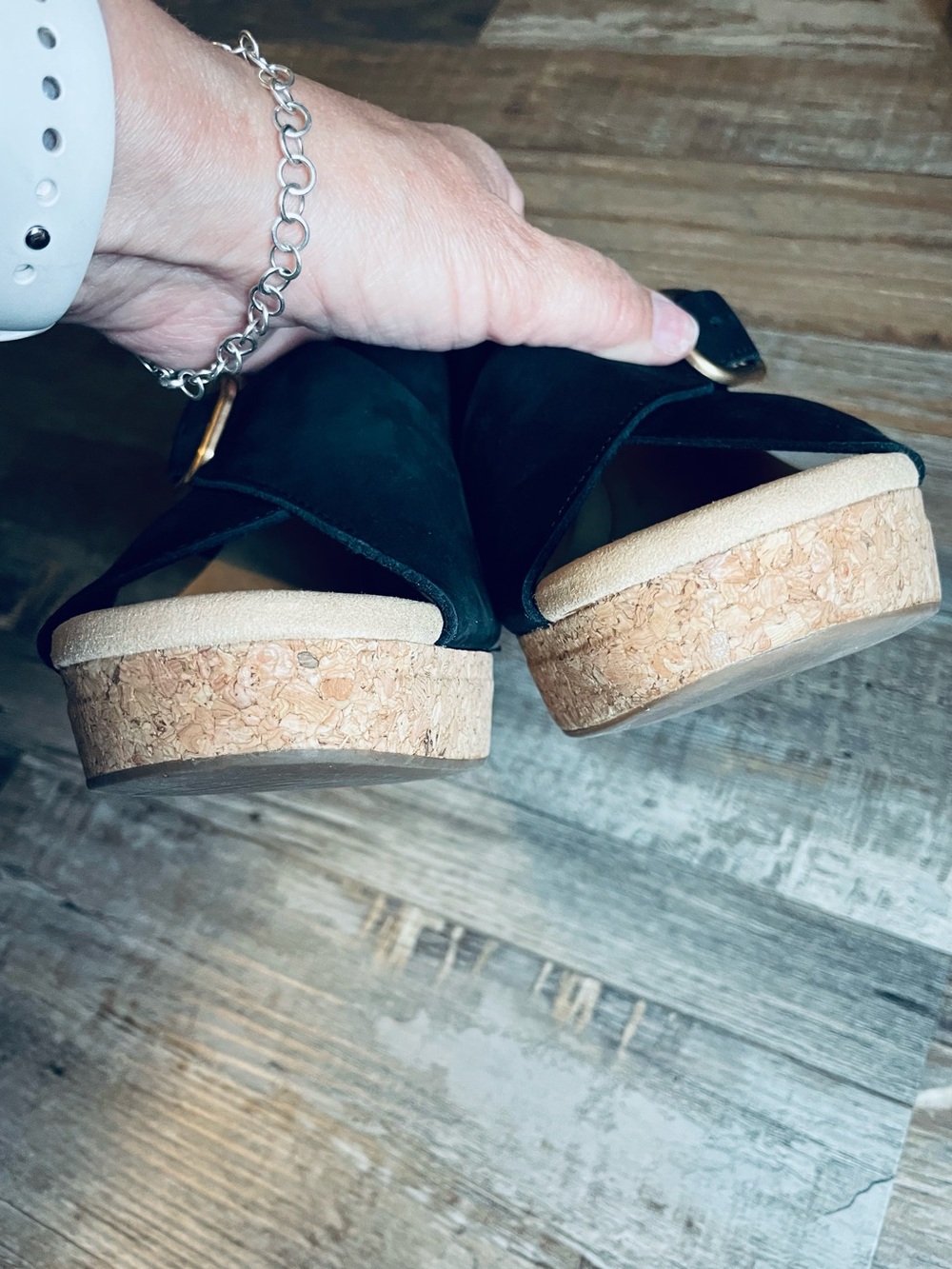 Clarks Women's Boho-Chic Giselle Dove Wedge Sandals in Nubuck Black, Size 9.5 - Picture 6 of 10